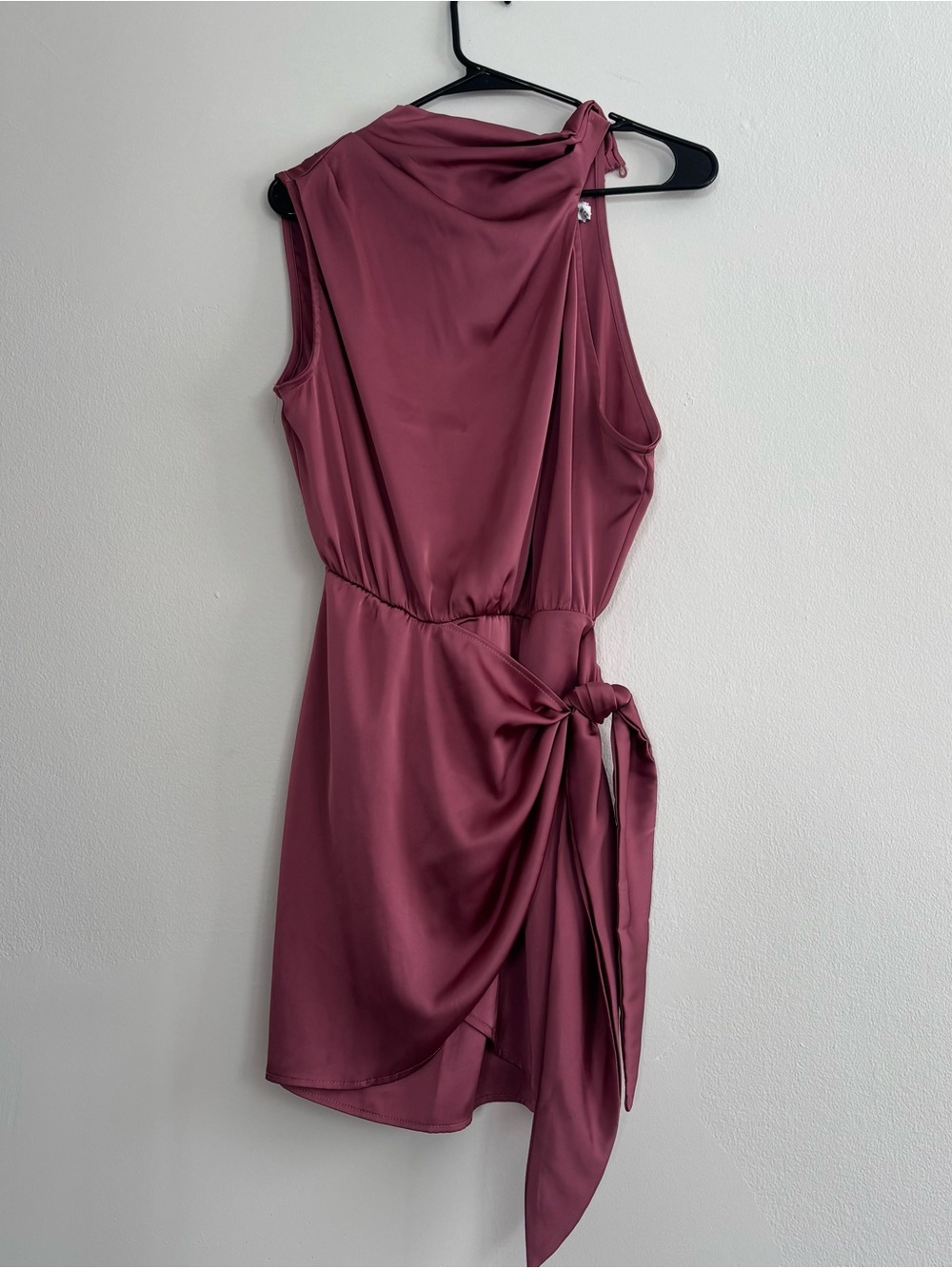 Sleeveless Draped Mini Dress with Side Tie in Mauve